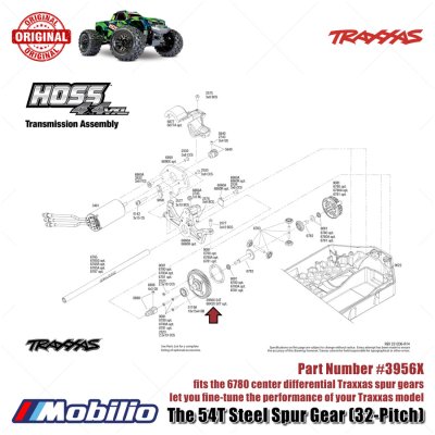 Traxxas Part #3956X 54T Steel Spur Gear 32-pitch fits The 6780 Center Differential for RC Hoss Rustler Stampede
