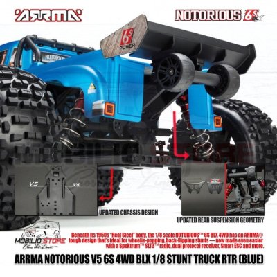 Arrma 1/8 Notorious 6S V5 4WD BLX Stunt Truck with Spektrum Firma RTR