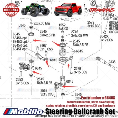 Traxxas Part #6845X Steering Bellcrank Set for RC Ford ST Rally Raptor Slash Rustler Hoss Stampede XO-1