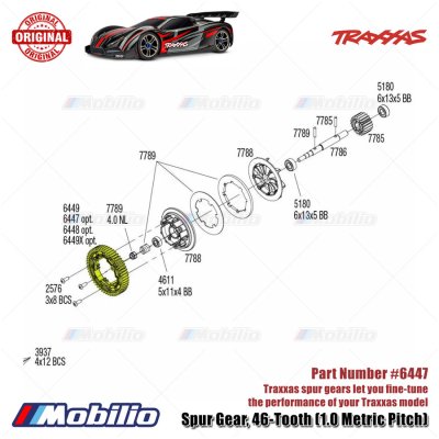 Traxxas Part #6447 Spur Gear 46T 1.0 Metric Pitch for RC XO-1 E-Revo Maxx