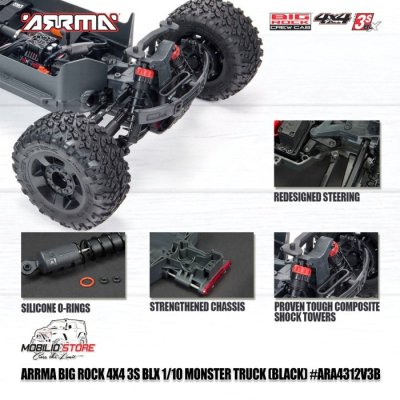 Arrma 1/10 Big Rock Crew Cab 4X4 V3 3S BLX Brushless Monster Truck RC RTR