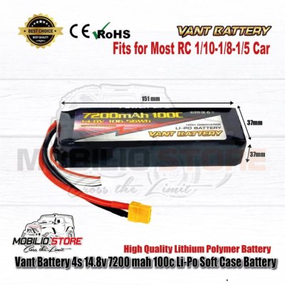 Vant Battery 4S 14.8V 7200 mAh 100C Lithium Polymer Soft Case Battery