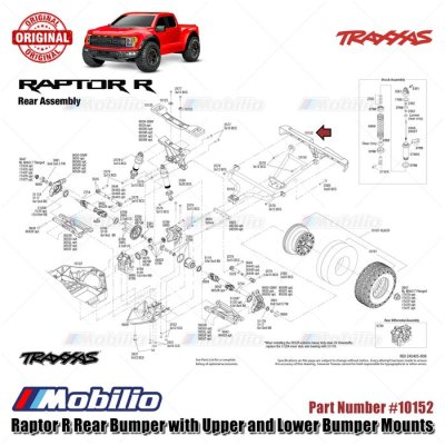 Traxxas Part #10152 Rear Bumper with Upper and Lower Bumper Mounts for RC Ford F-150 Raptor R 4X4