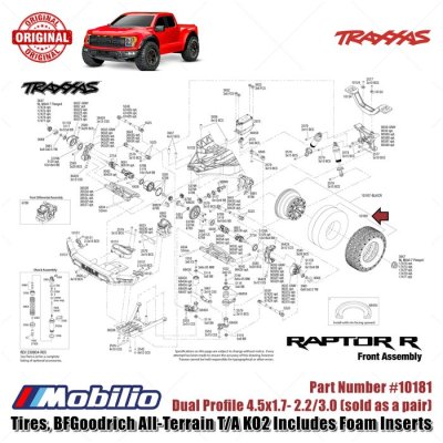 Traxxas Part #10181 Tires BFGoodrich All-Terrain T/A KO2 Dual Profile 4.5x1.7- 2.2/3.0" 2 Pcs with Foam Inserts for RC Ford F-150 Raptor R 4X4