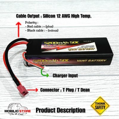 Vant Battery Lipo 2S 7.4 Volt 5200 mAh 50C Baterai RC Lithium Polimer
