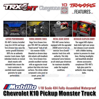 Traxxas TRX-4MT Chevrolet K10 Pickup Monster Truck Bigfoot 1/18 Scale 4X4 RTR Fully-Assembled Waterproof TRX4MT