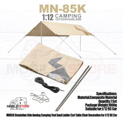 Side Awning Camping Tent Sand Ladder Cart Table Chair for 1/12 RC Car