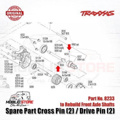 Spare Part Cross Pin Drive Pin 8233 for Front Axle Shafts Traxxas TRX4