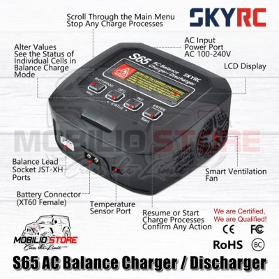 SkyRC S65 AC Balance Charger Discharger 65W 6A LiPo 2-4S NiMh Battery