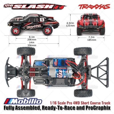 Traxxas Slash 4x4 1/16 Scale Pro 4WD Short Course Truck Fully Assembled Ready-To-Race and ProGraphix RC Car Speed Offroad