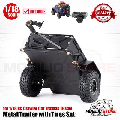 Metal Trailer with Tires Wheels for 1/18 RC Crawler Car Traxxas TRX4M