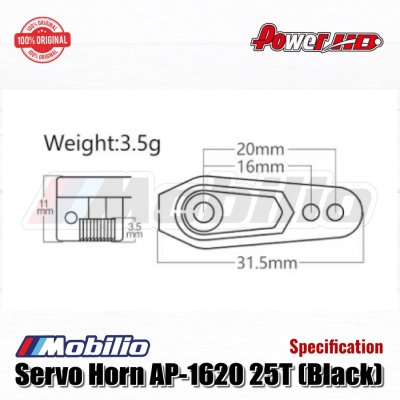 Power HD 25T Servo Metal Arm Black Part #HD-AP1620-BK Thick Light Weight AP1620