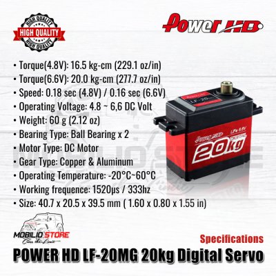 Power HD Digital Servo LF-20MG 20kg Metal Gear 2 Bearing