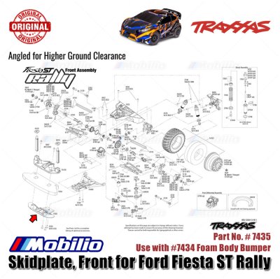 Traxxas Part #7435 Front Skidplate Angled for Higher Ground Clearance Ford Fiesta ST Rally