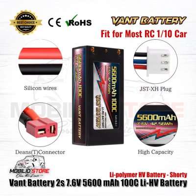 Vant Battery 2S 7.6V 5600 mAh 100C Li-HV Li-polymer HV Battery Shorty