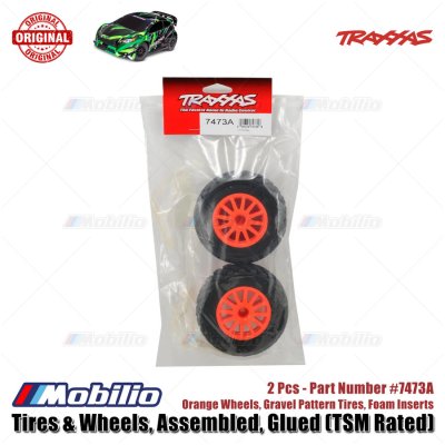 Traxxas Part #7473A Tires & Wheels Assembled Glued Orange Wheels Gravel Pattern Tires Foam Inserts 2Pcs TSM Rated for Ford Fiesta ST Rally