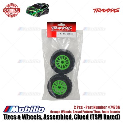 Traxxas Part #7473X Tires & Wheels Assembled Glued Green Wheels Gravel Pattern Tires Foam Inserts 2Pcs TSM Rated for Ford Fiesta ST Rally