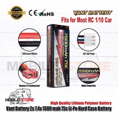 Vant Battery 2S 7.4V 7600 mAh 75C Li-Polymer Hard Case Battery