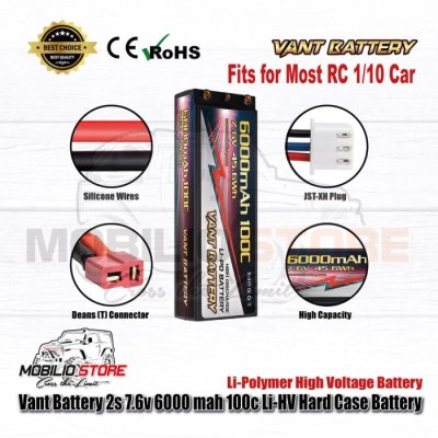 Vant Battery 2S 7.6V 6000 mAh 100C Li-HV Li-Polymer Hard Case Battery