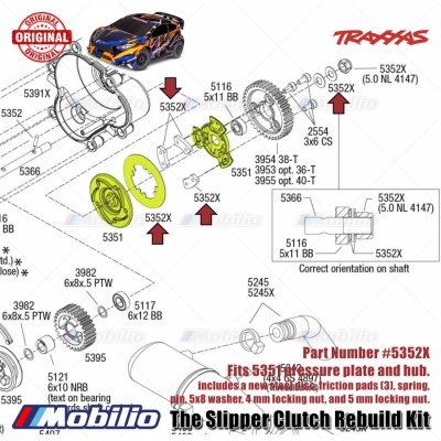 Traxxas Part #5352X Slipper Clutch Rebuild Kit Fits 5351 pressure plate and hub upgrade RC Ford ST Rally Slash Rustler Hoss Stampede