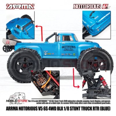 Arrma 1/8 Notorious 6S V5 4WD BLX Stunt Truck with Spektrum Firma RTR