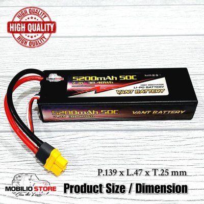 Vant Battery Lipo 2S 7.4 Volt 5200 mAh 50C Baterai RC Lithium Polimer