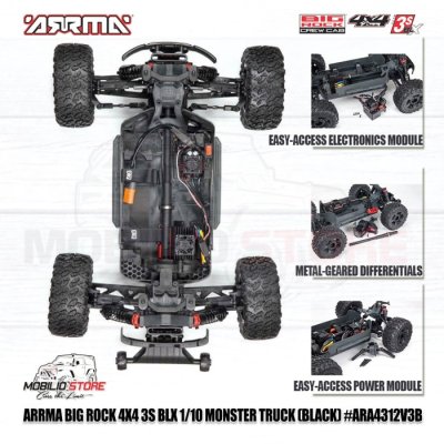 Arrma 1/10 Big Rock Crew Cab 4X4 V3 3S BLX Brushless Monster Truck RC RTR