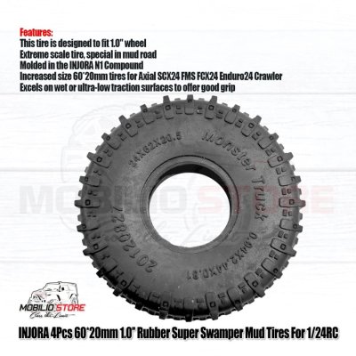 Ban 4 Pcs 1.0 Rubber Super Swamper Mud Tires F060309 for SCX24 TRX4M