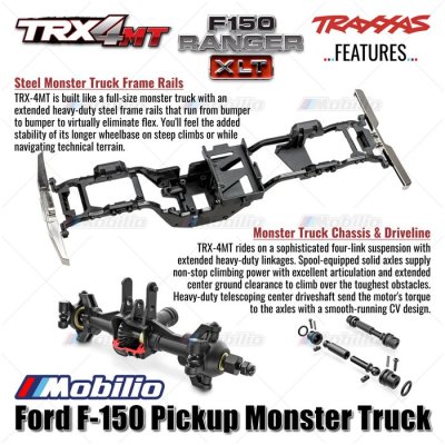 Traxxas TRX-4MT Ford F-150 Ranger XLT Pickup Monster Truck Bigfoot 1/18 Scale 4X4 RTR Fully-Assembled Waterproof TRX4MT