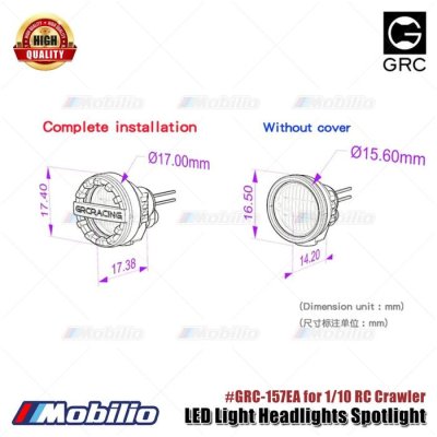GRC 16mm LED Light Headlights Spotlight for 1/10 RC Crawler Axial SCX10 Traxxas TRX4 TRX6 Redcat Gen8 RGT YiKong  Remote Control #G157EA