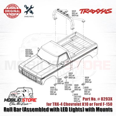 Roll Bar Assembled with LED lights for TRX-4 K10 or F-150 Body #9262X