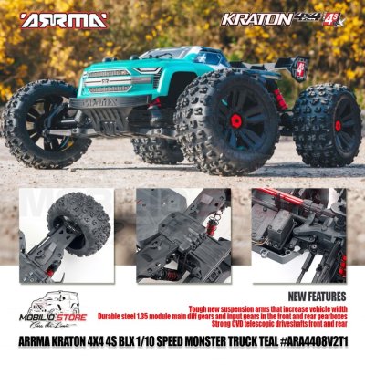 Arrma 110 Kraton 4X4 4S V2 BLX Speed Monster Truck RC RTR Teal