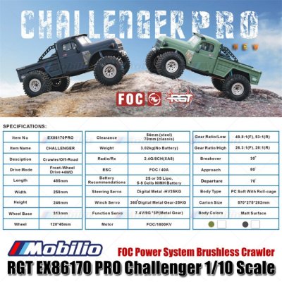 RGT EX86170 PRO Challenger 1/10 2.4G 4WD Brushless RC Car Rock Crawler Off-Road Adventure