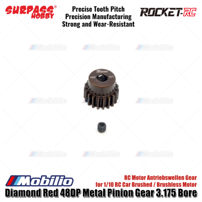 Surpass Hobby Rocket-RC Diamond Red 48DP Metal Pinion Gear 3.175 Bore 13-25T for 1/10 RC Car Brushed Brushless Motor