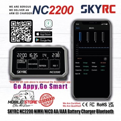 SKYRC NC2200 12V/2.0A 4Slot Baterai Charger AA AAA NiMH/NiCD Bluetooth