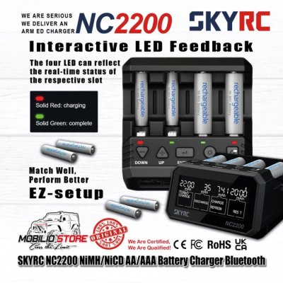 SKYRC NC2200 12V/2.0A 4Slot Baterai Charger AA AAA NiMH/NiCD Bluetooth