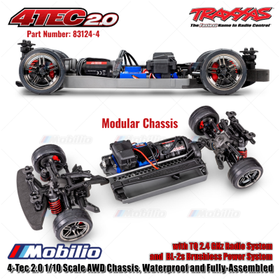 Traxxas 4-Tec 2.0 1/10 Scale AWD Chassis Waterproof and Fully-Assembled with TQ 2.4 GHz Radio System and BL-2s Brushless Power System Remote Control Cars