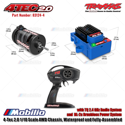 Traxxas 4-Tec 2.0 1/10 Scale AWD Chassis Waterproof and Fully-Assembled with TQ 2.4 GHz Radio System and BL-2s Brushless Power System Remote Control Cars