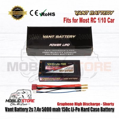 Vant 2S 7.4V 5000 mAh 150C LiPo Graphene Hard Case Battery Shorty