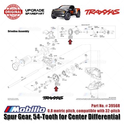 Traxxas Part #3956R Spur Gear 54T Compatible with 32P for Center Differential Raptor-R Slash Rustler Stampede