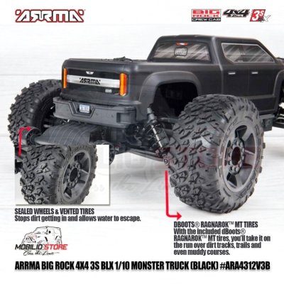 Arrma 1/10 Big Rock Crew Cab 4X4 V3 3S BLX Brushless Monster Truck RC RTR