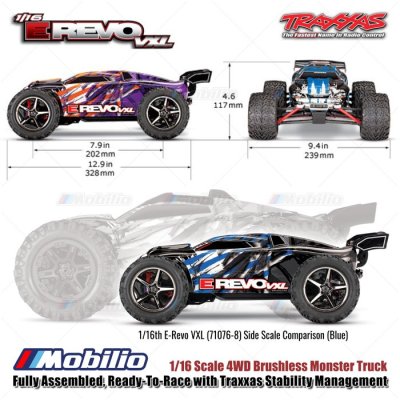 Traxxas Mini E-Revo VXL 1/16 Scale 4WD Brushless Monster Truck Fully Assembled RTR