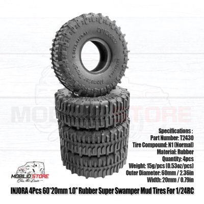 Ban 4 Pcs 1.0 Rubber Super Swamper Mud Tires F060309 for SCX24 TRX4M