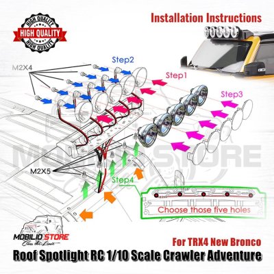 Roof Spotlight RC 1/10 Scale Crawler Adventure For TRX4 New Bronco