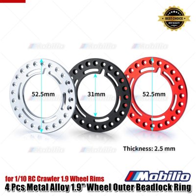 4 Pcs Metal Alloy 1.9" Wheel Outer Beadlock Ring for 1/10 RC Crawler