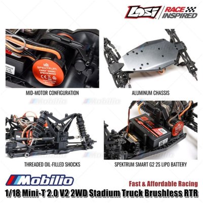 Losi 1/18 Mini-T 2.0 V2 2WD RC Stadium Truck Brushless RTR