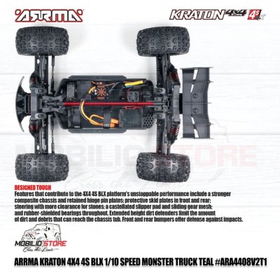 Arrma 110 Kraton 4X4 4S V2 BLX Speed Monster Truck RC RTR Teal