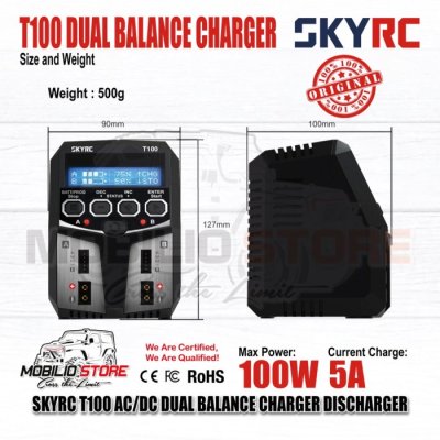 SKYRC T100 5A 2x50W AC/DC Dual Balance Charger Discharger Baterai