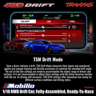 Traxxas Ford Mustang 4-Tec Drift 1/10 RWD Car Waterproof RTR TSM with Wireless Module