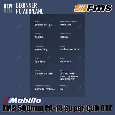 FMS 500mm PA-18 Super Cub RTF Easy to Fly Micro RC Plane for Beginners